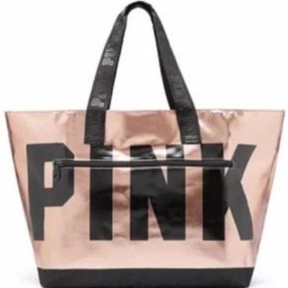 Victoria's Secret Pink Rose Gold and Black Weekender Tote Bag. New with tags - Picture 12 of 13